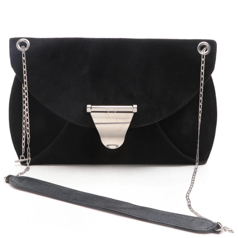 Celine Curved Flap Shoulder Bag Suede Black!